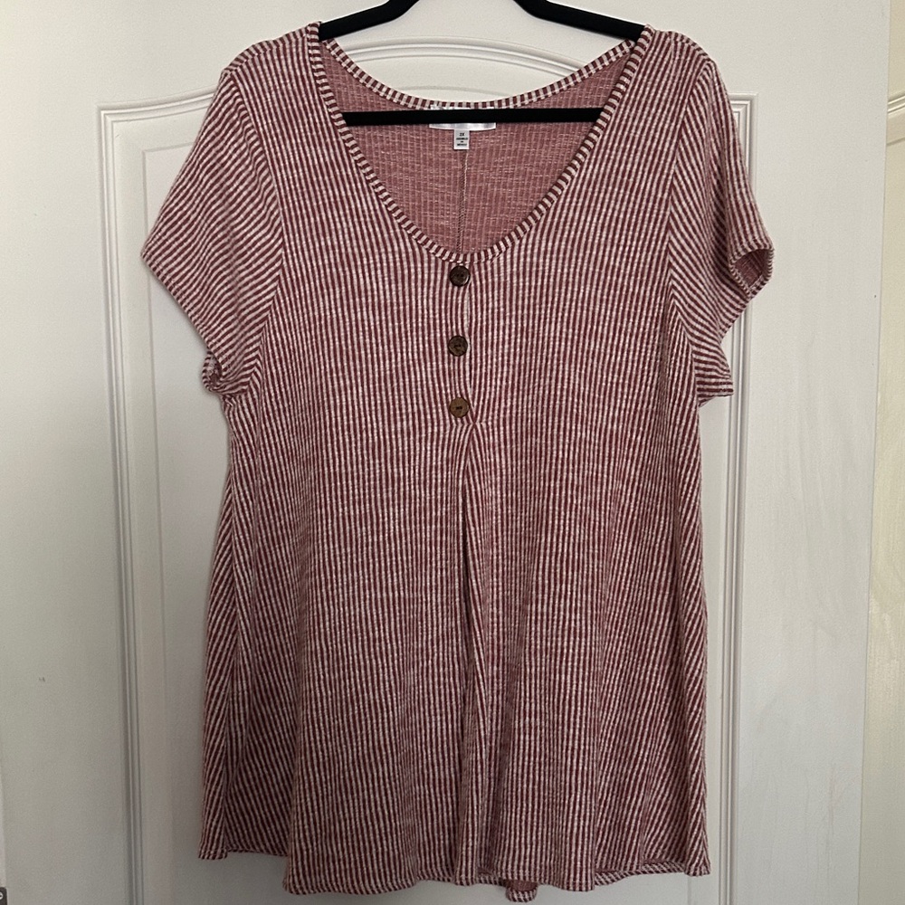 Star Vixen Women’s Plus 2X Striped Button-Front Top